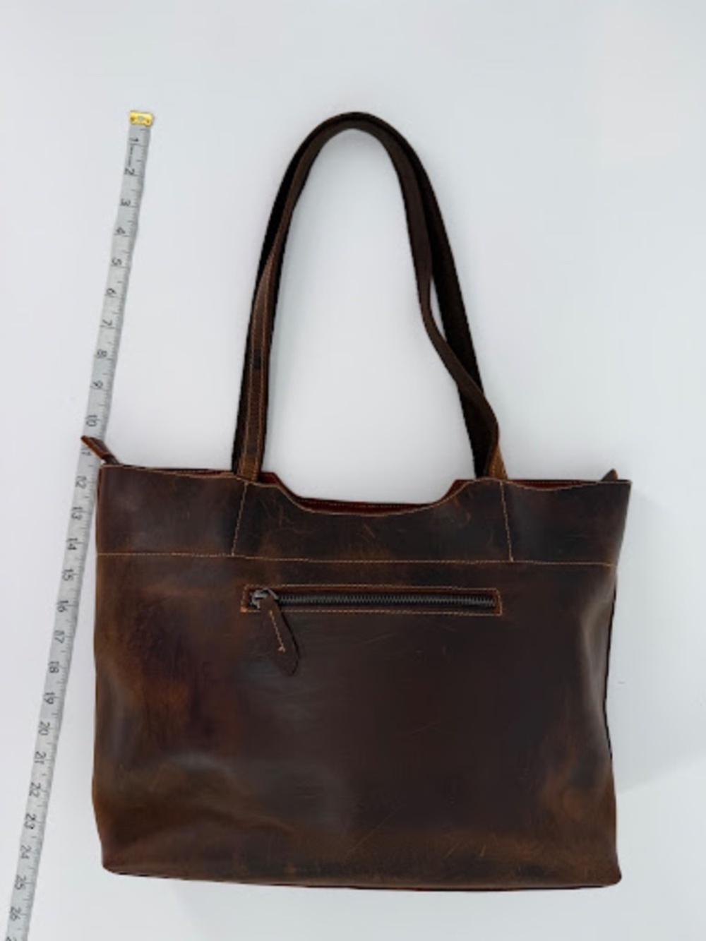 Rustic Dark Brown Distressed Crazy Horse Leather Shoulder Tote Bag Zip Top